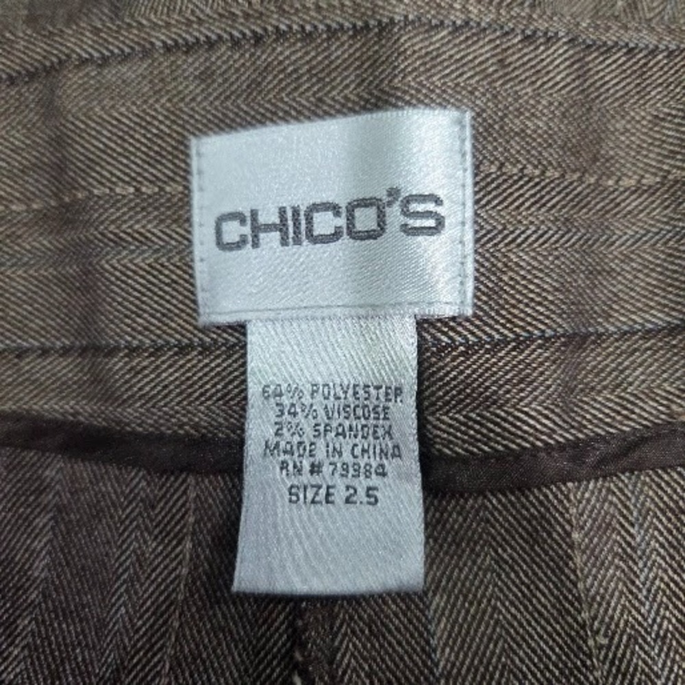 Chico's Women's 14 Brown Pinstripe Dress Pants Size 2.5 Straight Wide Leg Cuffed - Picture 3 of 13